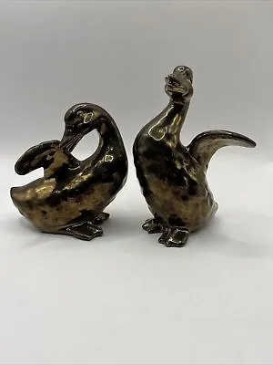 Buy Vintage MCM Pair Of Pottery Ducks Metallic Bronze Glaze Signed ‘87 • 24.36£