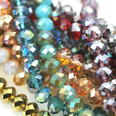 Buy Faceted Rondelle Cut Glass Metallic Crystals Beads Size 4mm 6mm 8mm 10mm • 4.08£