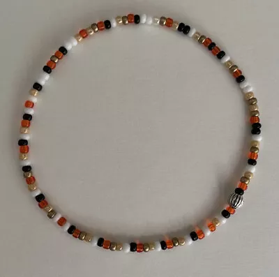 Buy Petite Seed Bead Elastic Beaded Black White Orange  Friendship Bracelet For Her • 2.99£