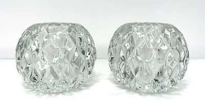 Buy Vintage Diamond Cut Votive Candle Holders Clear Glass Pressed Etched Home Decor • 9.87£