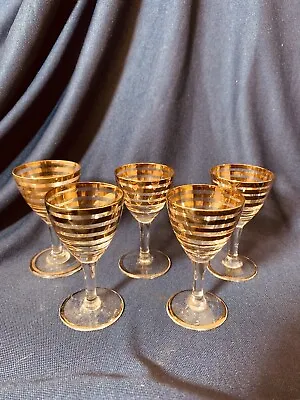Buy 5 X Art Deco Gold Stripe Cocktail Or Liqueur Glasses • 19.95£