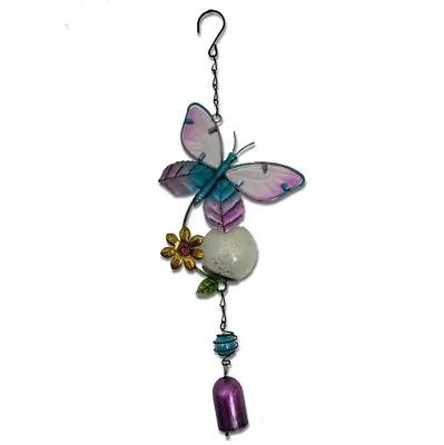 Buy Cute Hanging Glass Pink Butterfly Wind Chime Metal With Bell Glow In The Dark • 9.99£
