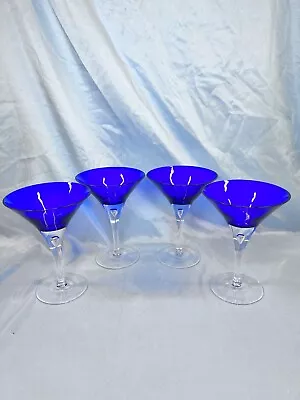 Buy Set Of 4 Crystal Blue Oblong Vertical Round Shape Hand Blown Martini Glass • 20.21£