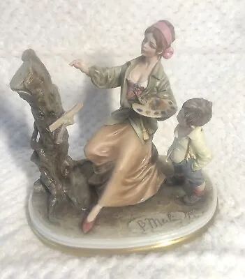 Buy Vintage Capodimonte Figure - Lady Artist With Boy - By Merli - Painting Missing. • 24.78£