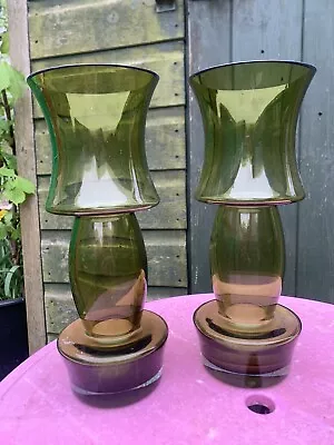 Buy Riihimaki  Olive Green Dumbell Art Glass Vase Design Tamara Aladin C1970 • 50£