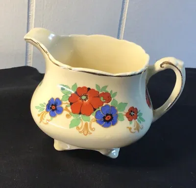Buy ATQ. 1910, Wedgwood,Red/Blue Floral “Chatsworth”,Square,Footed,Scalloped CREAMER • 25.04£