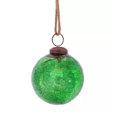 Buy Large Vintage Green Crackle Glass Bauble Recycled Glass Christmas Tree Hanger  • 5.95£