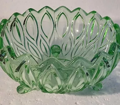 Buy Art Deco Green Orion Large 3 Footed Glass Fruit Bowl By Lausitzer Glaswerke • 14.99£