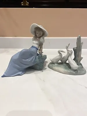 Buy Lladro Girl Sitting On A Rock With Bird Ornament And  Lladro Geese • 10£