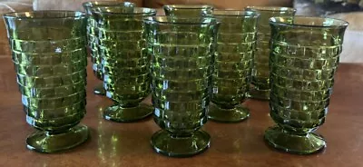 Buy 8 Vtg Indiana Whitehall Colony Cubist Footed Iced Tea Avocado Green Glass 12oz • 70.74£