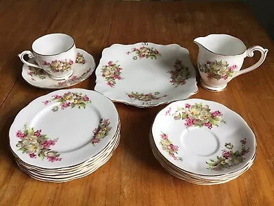 Buy Part Tea Set Queen Anne ‘White Cherry Blossoms’ Vintage Fine Bone China • 8£
