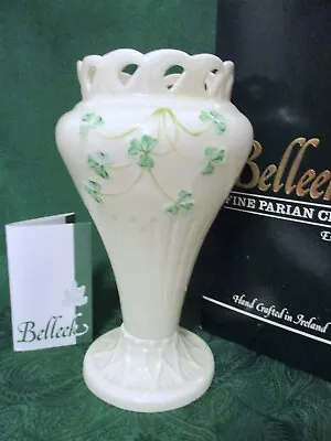 Buy Belleek Vase Shamrocks Pierced Scallop Rim Ireland 6th Mark Original Box • 45.27£