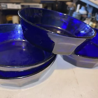 Buy SET 4 Libbey Gibraltar Cobalt Blue 5.5” Glass Bowls Duratuff Paneled Vintage • 20.90£