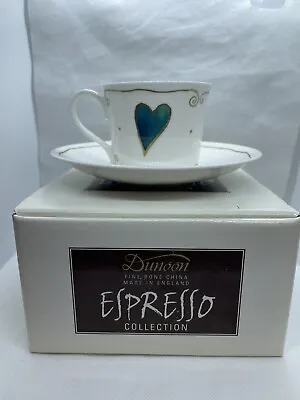 Buy Dunoon Espresso Cup And Saucer Set Romeo Fine Bone China Blue Heart Small Mug • 10.94£