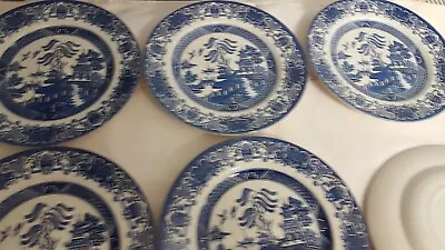 Buy 6 X English Ironstone Tableware Old Willow Blue & White Dinner Plates • 24.99£