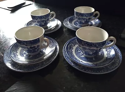 Buy Old Willow Blue & White Cup, Saucer & Plate. English Ironstone Pottery. Set Of 4 • 22.99£