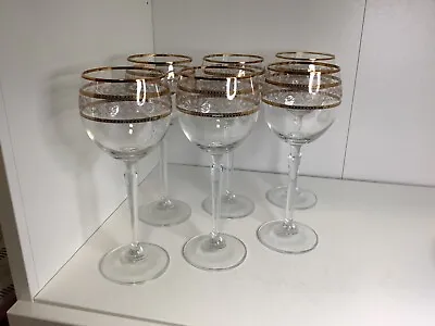 Buy Set Of Six. Brigitta BOHEMIA. Czech Republic. Vintage. Wine Glasses. Gold Detail • 18£