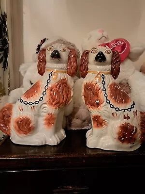 Buy Pair Of Antique, Victorian Staffordshire Flatback, Spaniels Or Mantle Dogs • 45£