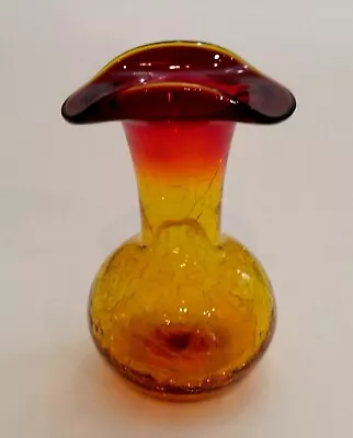 Buy Vintage MCM Crackle Glass Amberina Vase, 4.5” • 14.43£