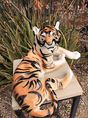 Buy Porcelain Tiger Lying Down Figurine Made In  USSR Vintage Lomomosoc EUC 11”L • 170.69£