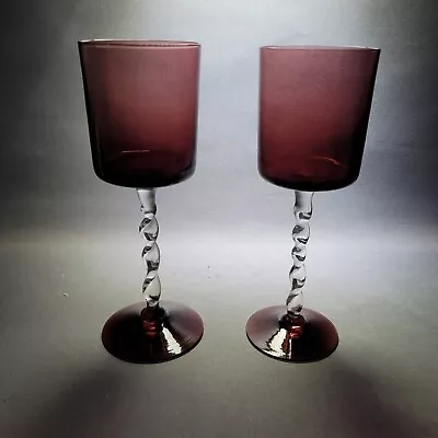 Buy 2x Purple Twisted Stem Crystal Shot  Sherry Port Wine Hocks GOBLETS Glasses 100m • 16.90£