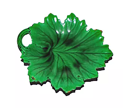 Buy Antique Green Majolica Leaf Pattern Dish Sarreguemines? • 4.95£