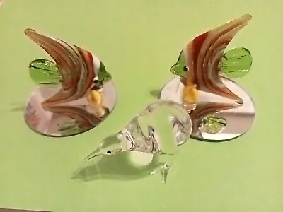 Buy  3 Glass Ornaments Crystal Kiwi And 2 Angel Fish On Mirrors Good Condition  • 5£