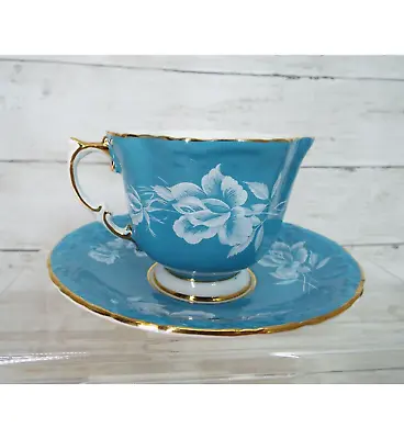 Buy Vintage Aynsley England Fine Bone China Turquoise Blue Floral Tea Cup And Saucer • 31.30£