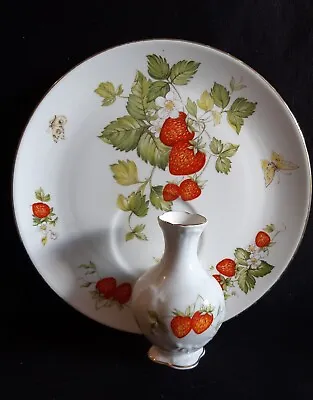 Buy Vintage Queens China Virginia Strawberry Plate And Small Vase • 18£