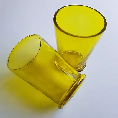 Buy 1970s Retro Glass Drinking Shot Liqueur Glasses Citrine Yellow Pair 6cm Barware • 19.50£