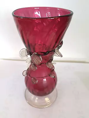 Buy Victorian Stevens & Williams Art Glass 9.5  Vase Cranberry Spiral Petals Optic • 45£