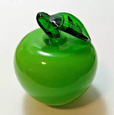 Buy Vintage Hand Blown Green Art Glass Apple Sculpture Paper Weight Figurine 3.25  • 17.25£