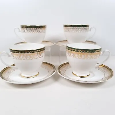 Buy Royal Grafton Majestic Footed Cups & Saucers Green Vintage Fine Bone China X 4 • 24£