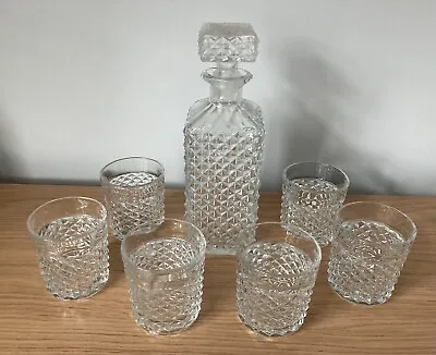 Buy Vintage Crystal Whisky Decanter & 6 Whisky Glasses Tumblers Set Gift Superb Cond • 35£