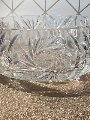 Buy Vintage Heavy Cut Glass Lead Crystal 3 Foot Fruit Bowl Pin Wheel Design • 9.50£