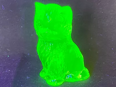 Buy Green Vaseline Glass Miss Cotton Cat Kitty Kitten Animal Uranium Glows Figurine • 45.54£