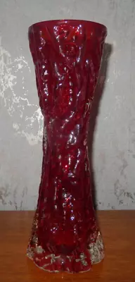 Buy Mid Century Ingrid Glashütte Red Bark Vase Crystal Rock Whitefriars Style • 44.90£