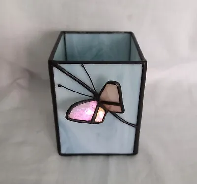 Buy Vintage Hand Made Stained Glass Candle Tea Light Holder Blue Pink Butterfly 4.5  • 19.99£