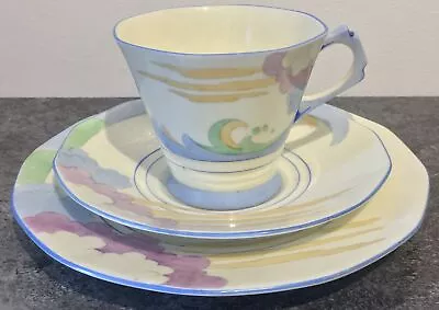 Buy Art Deco TUSCAN Porcelain WAVES & CLOUDS Pattern 3021A CUP SAUCER PLATE TRIO • 30£
