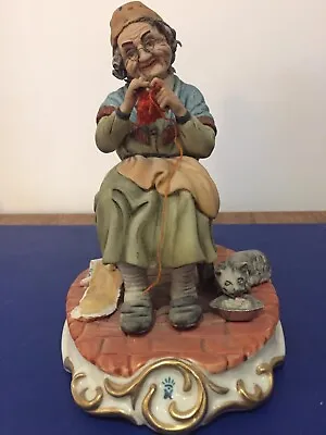 Buy Vintage Capodimonte Figurine Old Lady Knitting With Cat • 19£