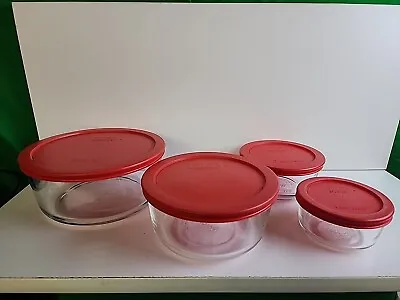 Buy Pyrex Clear Glass Storage Bowls Lot Of 4 W Red Lids- 7C-4C-2C-1C Sizes  • 19.95£