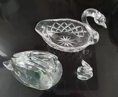 Buy Crystal / Cut Glass Swan Ornaments X 3 • 9.99£