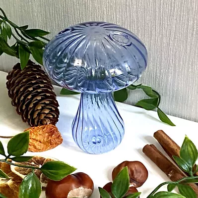 Buy Blue Glass Mushroom Bud Vase Ornament, Boho, Hippie, Home Decor, Plant Cubby • 8.50£