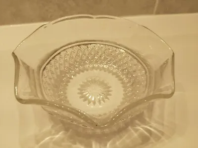 Buy Pretty Art Deco Glass Bowl Diamond Shape Design To The Lower Half Clear Wavy Top • 0.99£