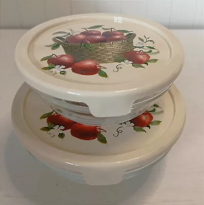 Buy Vintage Set/2 Durable Heat Resistant Bowls With Apples In Basket Lids • 10.45£