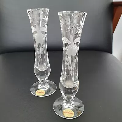 Buy Pair ROYAL BRIERLEY Lead Crystal Bud Vases Fuchsia Design • 10£