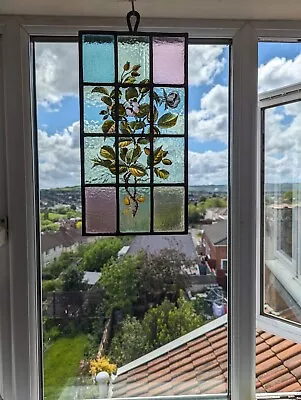 Buy Victorian 1870 Compact  Stained Glass Window Panel Hand Painted Design • 340£