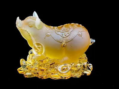 Buy Striking Art Glass Zodiac Themed Decorated Pig Sculpture Daum Lalique Style • 169.99£