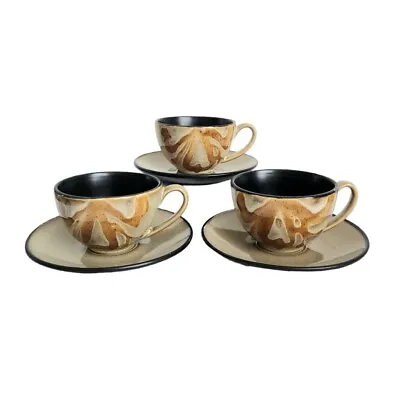 Buy Set Of 3 Pier 1 Kioko Tea Coffee Cup And Saucers Tan Black Interior Boho Cottage • 23.97£