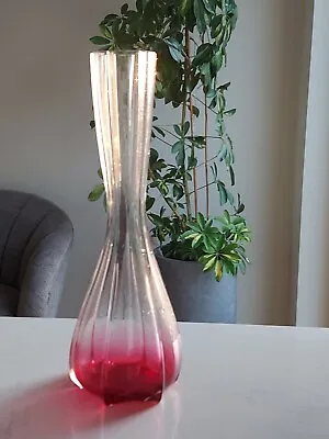 Buy Vintage Art Glass Vase Cranberry & Clear 12  • 12£